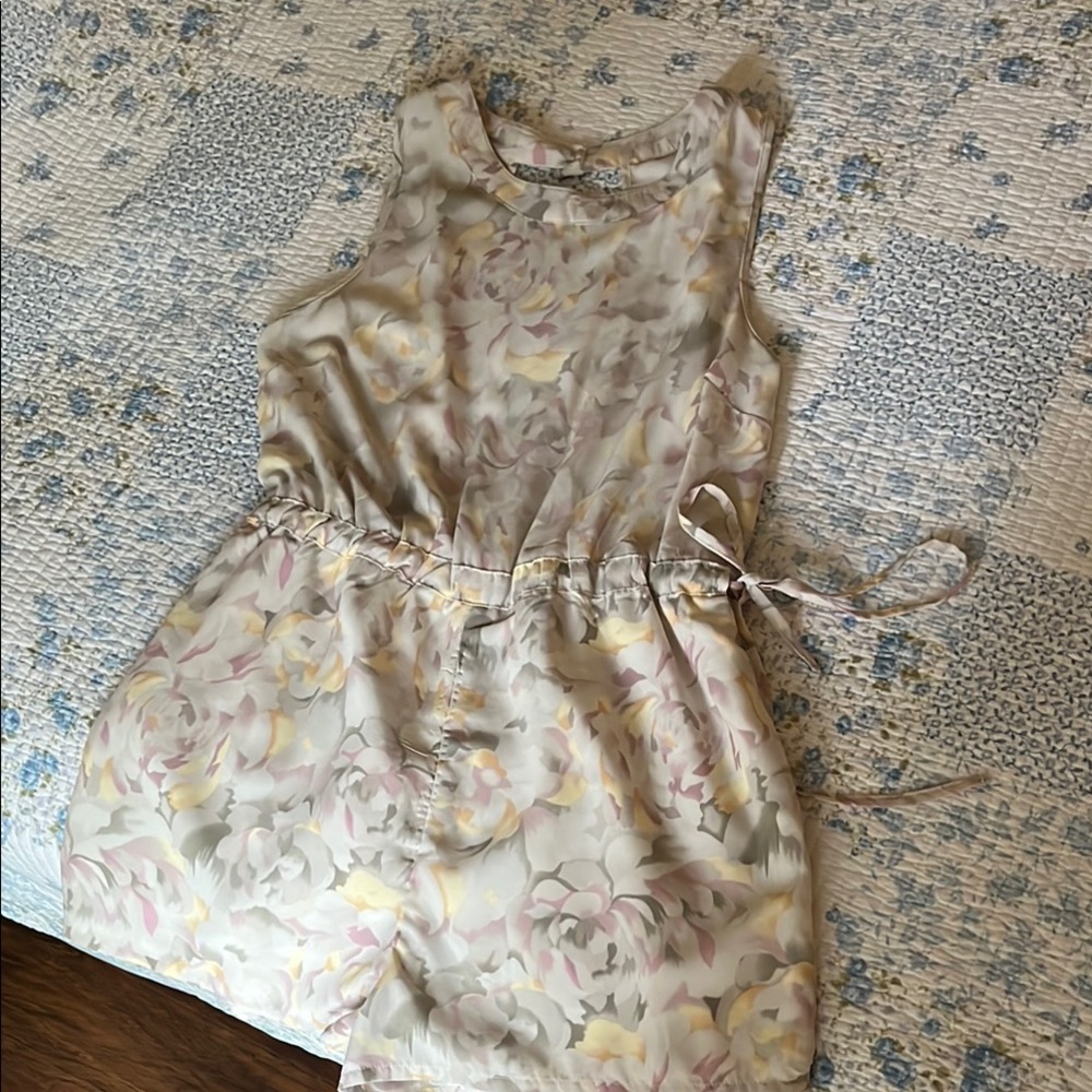 UO Kimchi Blue silky floral mini romper with open back